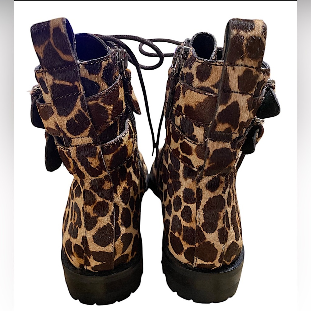 REBECCA MINKOFF Jaiden Calf Hair Leopard Combat Bootie Size 6.5 - Picture 6 of 9